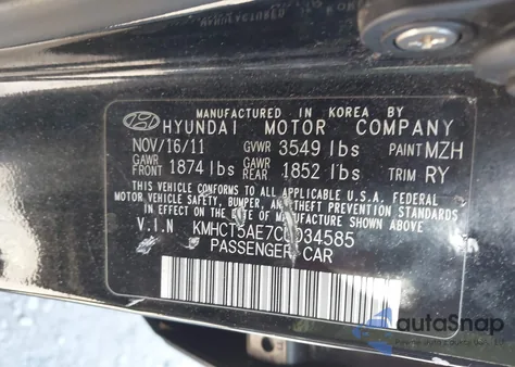 2012 Hyundai Accent Gs from USA, damaged, VIN KMHCT5AE7CU034585